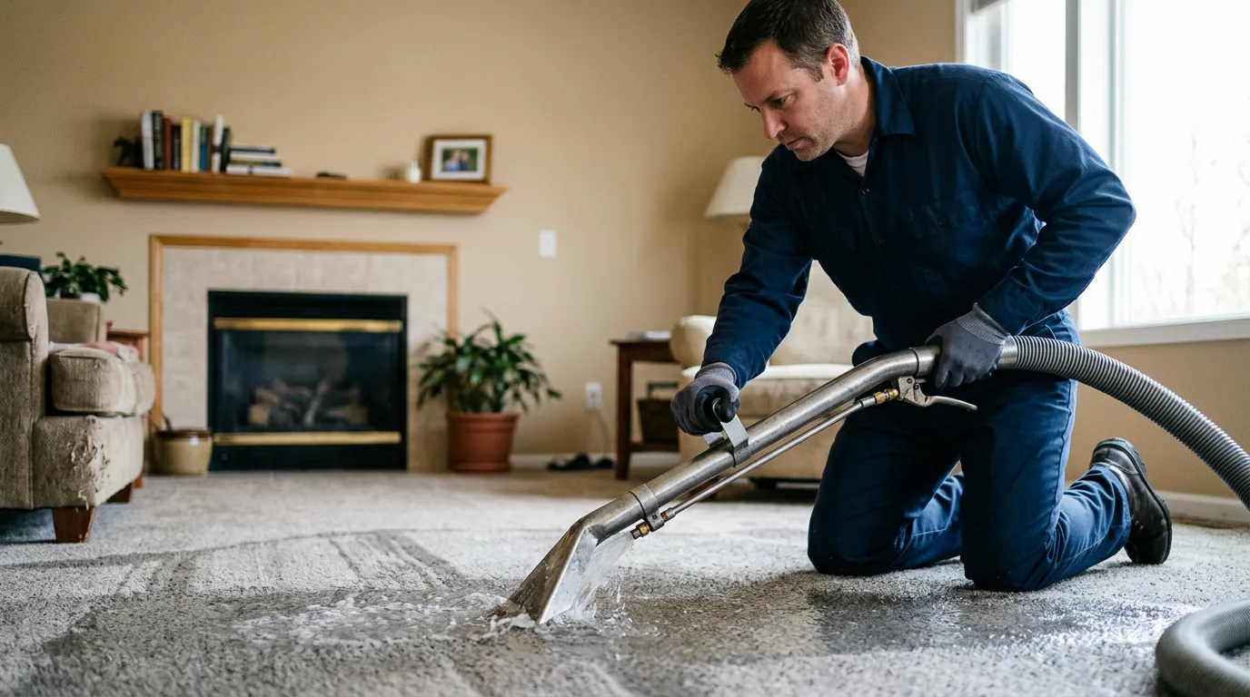 Water damage restoration technician working near Ellisville, IL